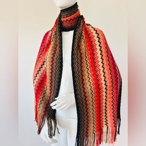 Missoni Wool Blend Scarf – Italian Knit Zigzag Fringe Shawl